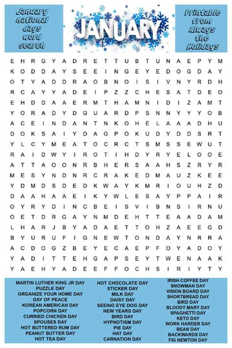 January Word Search Puzzle