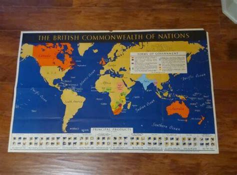 Original Wwii Poster Color Map British Commonwealth Of Nations 1942 Ww2