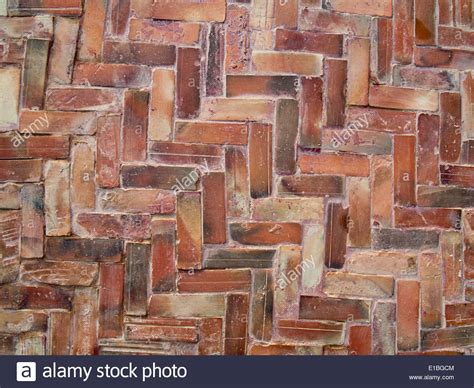 Close Up Details Of Herringbone Brick Floor Tiles Stock