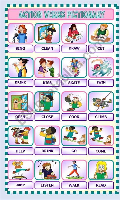 Action Verbs Pictionary Esl Worksheet By Dana Dana In 2021 Action