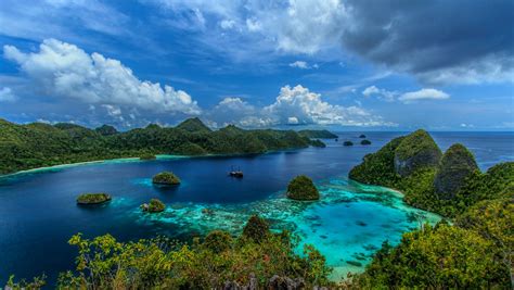 Indonesia Sea Clouds Beach Mountain Tropical Panoramas Limestone Nature Landscape