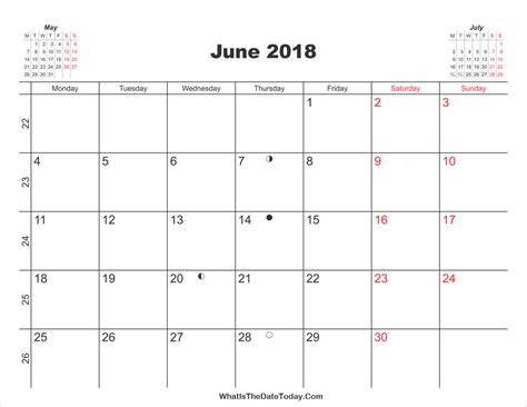 Printable Calendar June 2018 Whatisthedatetodaycom