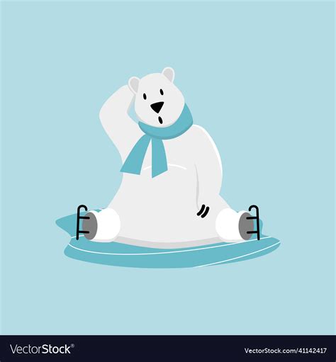 Polar Bear Ice Skating Training Funny Cartoon Vector Image