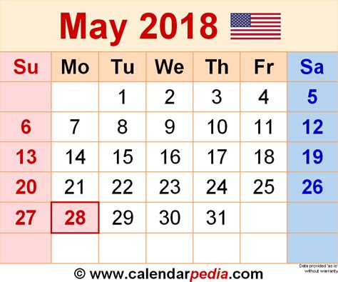 May 2018 Calendar Templates For Word Excel And Pdf