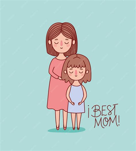 Dibujos Animados De Madre E Hija Con El Mejor Texto De Mamá Vector