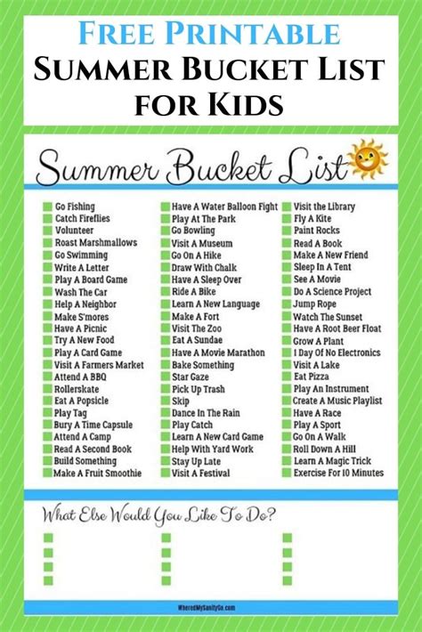 Printable Summer Bucket List Free Printable To Help Keep Kids Active