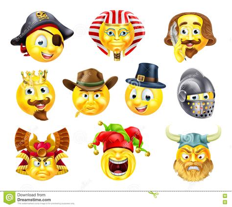 History Emoji Emoticon Set Stock Vector Illustration Of