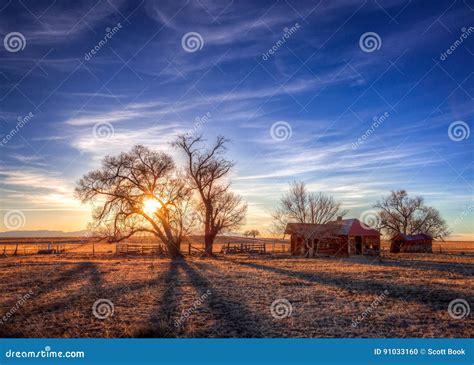 Old Farmhouse Under Deep Blue Sky Stock Photo Image Of Prairie