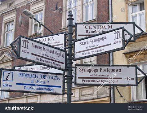 Guide Signs In The Street In Jewish Block In Krakow Poland Useful As