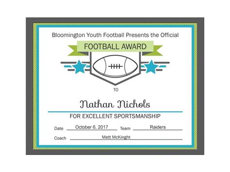 Editable Pdf Sports Team Football Certificate Award