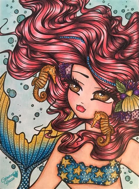 a drawing of a mermaid with pink hair