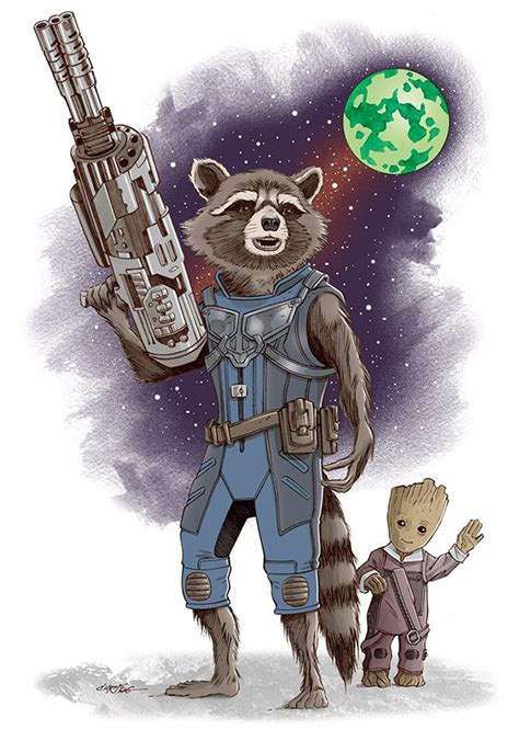 Unique designs on hard and soft cases and covers for samsung galaxy s21, s20, s10, s9, and more. Rocket Raccoon and Baby Groot - Chris Ring | Cartoon crossovers, Avengers painting, Baby groot ...