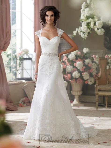 Cap Sleeves Slim A Line Sweetheart Lace Appliques Wedding Dresses 2196229 Weddbook