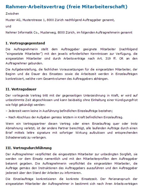 Rahmenvertrag Muster Dienstleistung