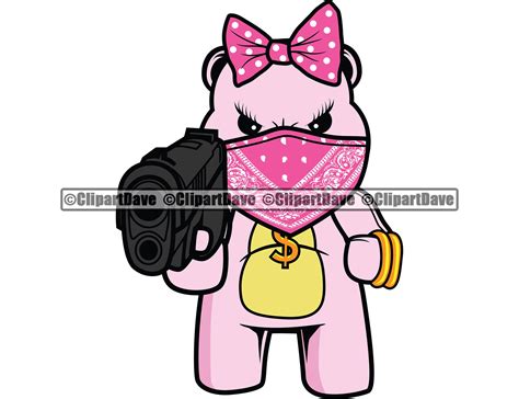 Female Gangster Teddy Bear Bandanna Mask Gun Svg Design Lady Etsy