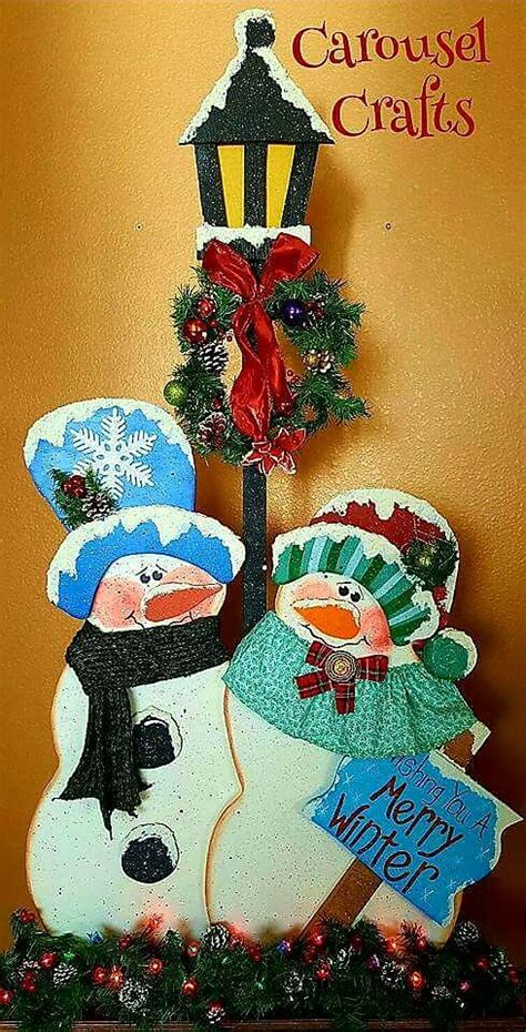 Cute Winter Snowman Couple Wood Craft Tall Snowman Outdoor Yard