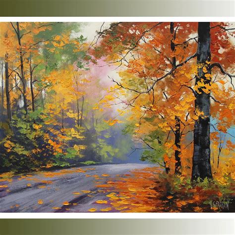 Large Autumn Oil Painting Commissioned Fall Trees Art Road Trail