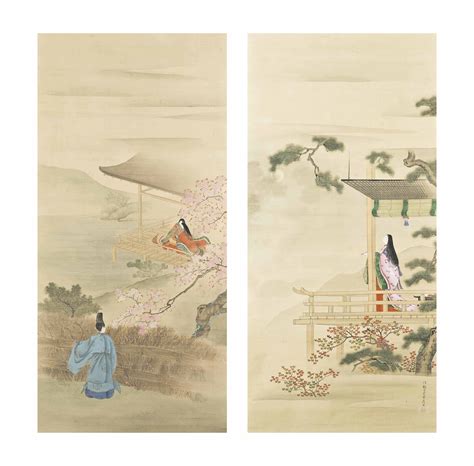 A Pair Of Japanese Hanging Scrolls With Signature Tsukioka Settei