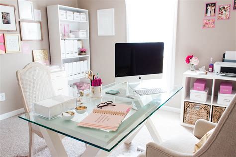 Chic office space with a gold and glass desk, fresh flowers, and a large inspiration board. Productivity Hack: Power of One » The Four Percent