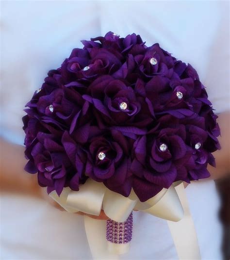 2 Bouquets Bridal Flower Girltoss Purplelavenderrhinestone Wedding Flower Ebay