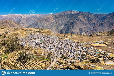Scenery Of Cabanaconde Town In Peru Stock Photo Image Of Canyon Hill