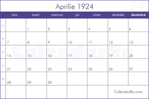 Calendar Aprilie 1924