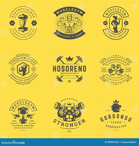 Fitness Center And Sport Gym Logos And Badges Design Set Vector