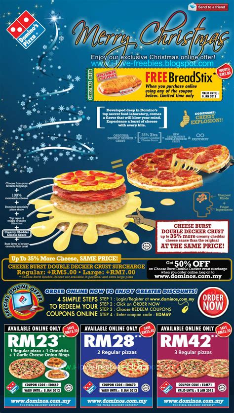 Use our best domino's pizza promo codes to redeem 30% off + free delivery ✅ save with the latest 17 verified codes in march at domino's pizza coupon for malaysia in march 2021. I Love Freebies Malaysia: Promotions > Free BreadStix at ...
