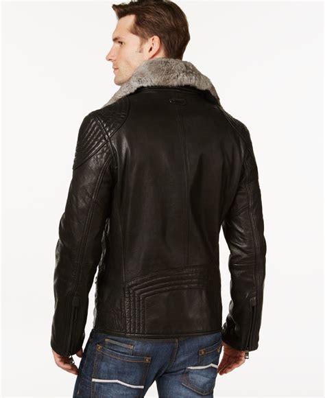 Lyst Andrew Marc Hawkinge Fur Collar Leather Jacket In Black For Men