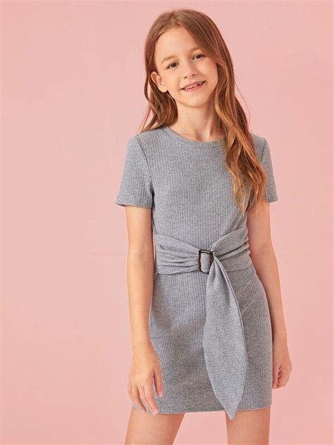 Girls Tie Front Rib Knit Dress Ribbed Knit Dress Kids Dress Wear