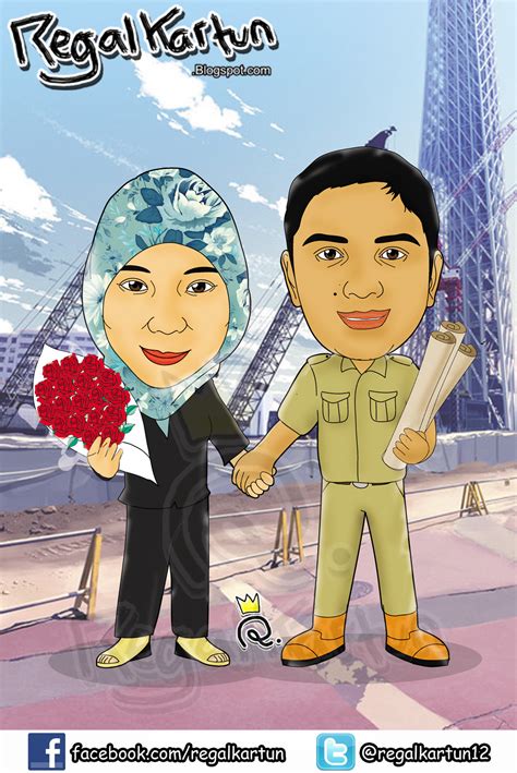 Gambar baru diunggah setiap minggu. daily cartoon, art & illustration: Karikatur Souvenir Pernikahan Profesi Insinyur Teknik Sipil