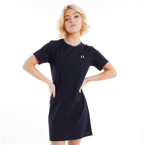 Buy Fred Perry Womens Tipped Pique T Shirt Dress Navy