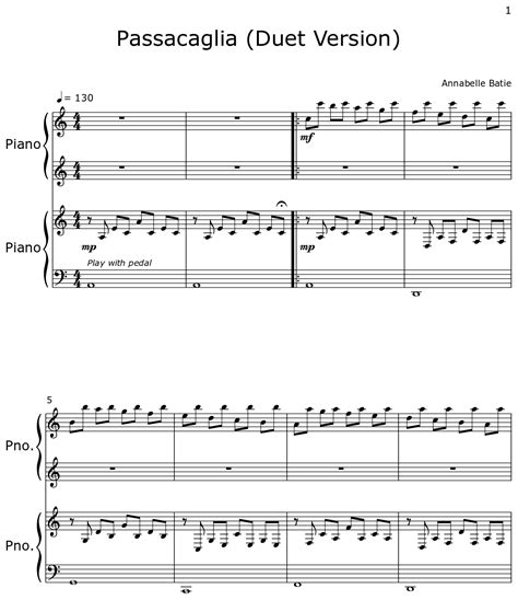 Passacaglia Duet Version Sheet Music For Piano