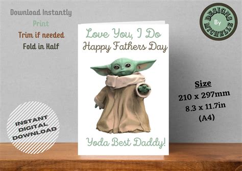 Printable BABY YODA Fathers Day Card Mandalorian Daddy Dad | Etsy