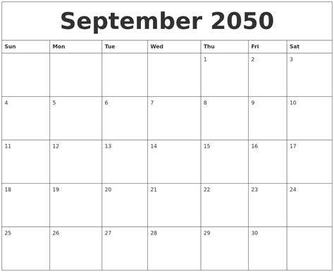 September 2050 Word Calendar