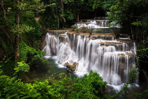 Waterfall Kanjanaburi Thailand River Jungle Forest Wallpapers Hd