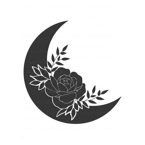 Moon floral svg moon svg flower svg peony svg png dxf Cutting | Etsy