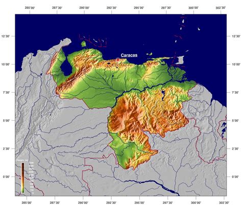 Hochauflösende druckbare karte von venezuela. Physische Karte von venezuela - Karte physikalische Karte ...