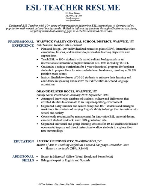 Esl Teacher Resume Sample And How To Write Resume Genius