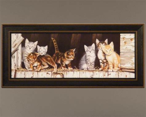 Barnyard Kittens By Deb Bovy 9x21 Cats Art Print Wall Décor Framed
