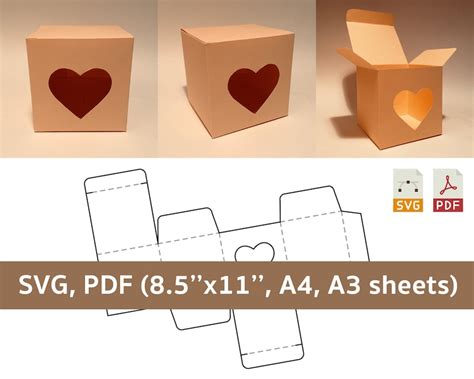 Heart Box Template Heart T Box Box With Window Love T Etsy