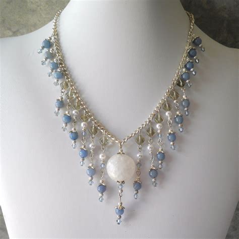 Beaded Necklace Blue Gemstone Beaded Dangles Aventurine And