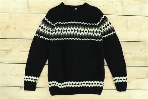 Wool Knit Jumper Sweater Pullover Fairisle Nordic Abstract Warm Nepal Loose Ebay