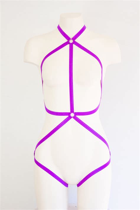 Festival Outfit Purple Lingerie Purple Body Harness Strappy Bodysuit