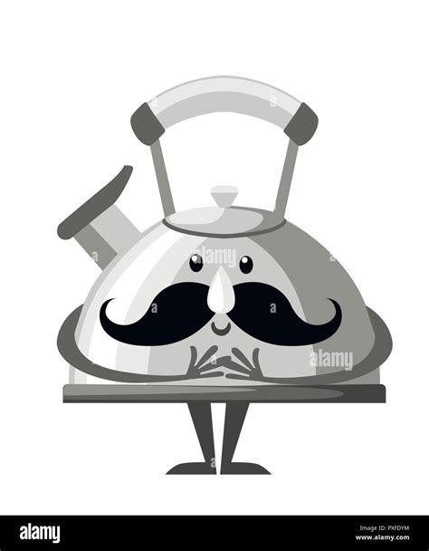Metal Teapot With Mustache Kettle Mascot Cartoon Character Design
