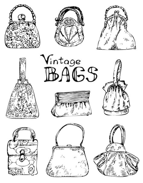 Premium Vector Vintage Bags Vector Handdrawn Illustration Lady Bags