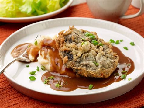 4 large portobello mushroom caps, gills removed, 4 teaspoons olive oil, divided, 2 teaspoons balsamic vinegar, 1/4 cup finely chopped shallots, 2 teaspoons finely chopped garlic, 1 teaspoon chopped fresh rosemary, 1 can (19 ounces) cannellini beans, rinsed and drained. Vegetarian Chicken-Fried Portobello Mushroom Steaks Recipe ...