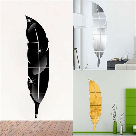 diy modern plume feather style acrylic mirror wall stickers room decoration 3d feather mirror