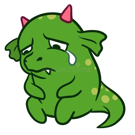 Cute Cartoon Sad Crying Monster Dragon Stock Vector Illustration Of