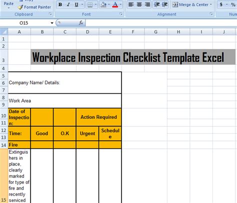 Workplace Inspection Checklist Template Excel Free Excel Templates